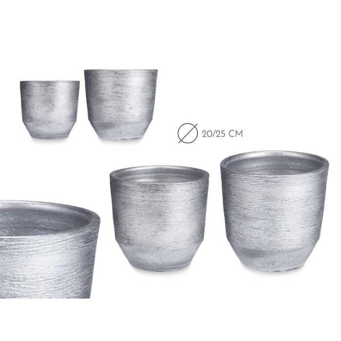 Set 2 Macetas Ceramica Rayas 20 25Cm Plata Ibergarden Set 2 Macetas Ceramica Rayas 20 25Cm Plata Ibergarden