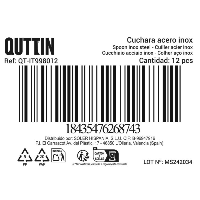 Cuchara Quttin 33 cm acero inoxidable - Inde (24 Unidades) 5 Cuchara Quttin 33 cm acero inoxidable - Inde (24 Unidades) 5