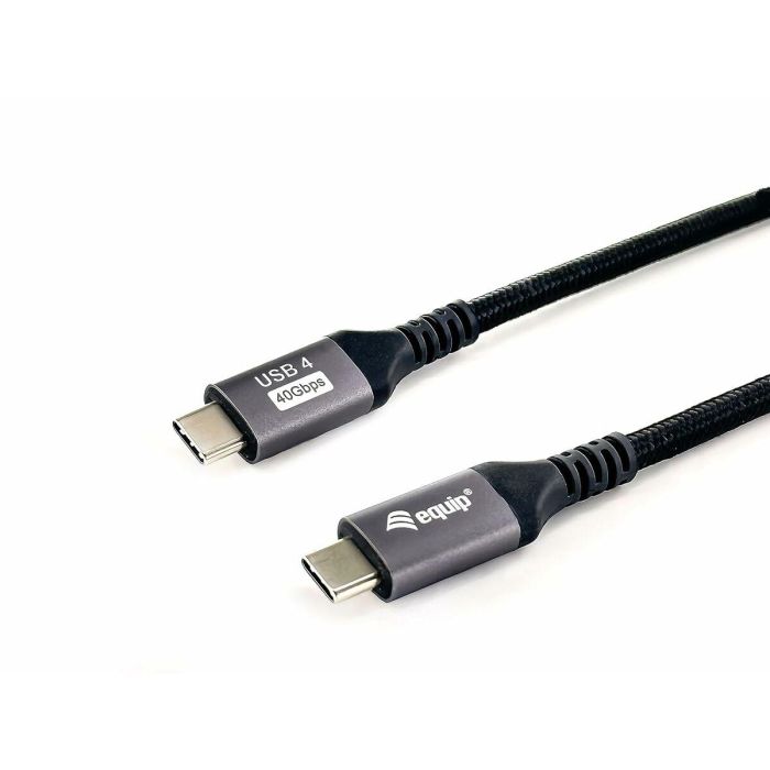 Equip Cable USB-C USB4 Gen3 Macho Macho 40Gbps 8K/60Hz 240W Con Chip E-Mark Color Negro 1.2m Malla algodon trenzado Carcasa Conector Aluminio 10