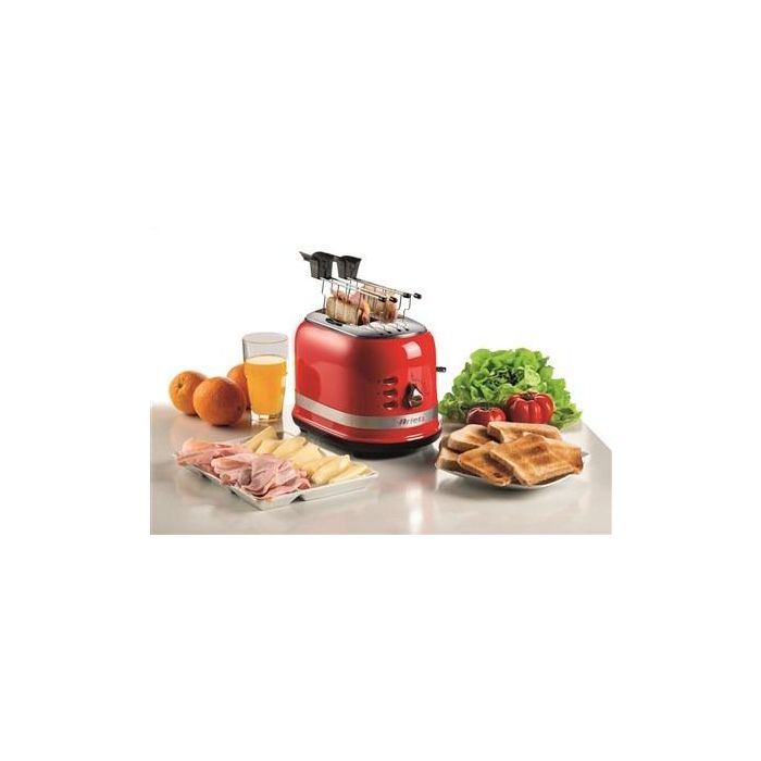 Ariete 149/00 Tostador Moderna 2 Ranuras Rojo con Pinzas y 3 Funciones