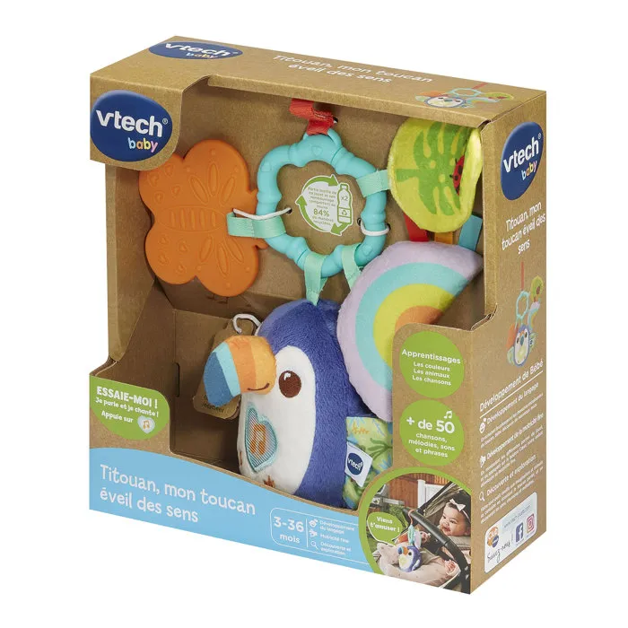 VTech Baby - Titouan, Mi Tucán Despertar Sensorial - VTE3417765870057 - Botellas de Plástico Reciclado - Multicolor