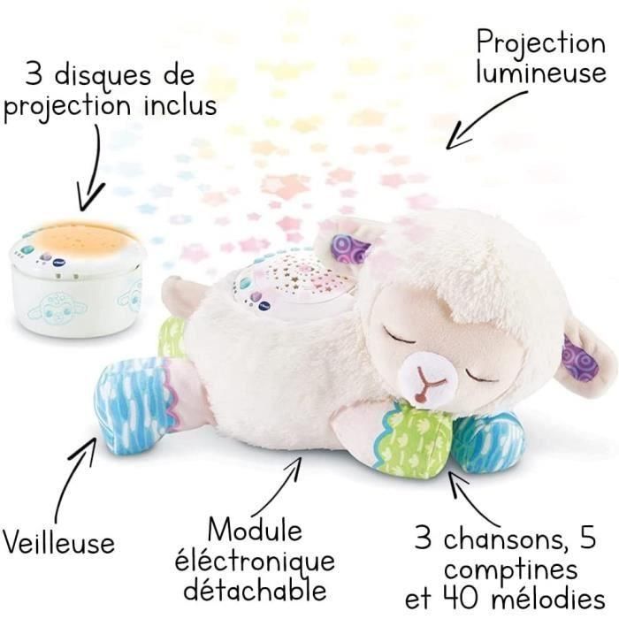 Vtech Baby Manon Lumi Mouton Noche Estrellada 3 en 1 - Proyector Estrellas Nubes, Luz Nocturna, Peluche suave bebé 0-6 años con Sensor Sonido 3
