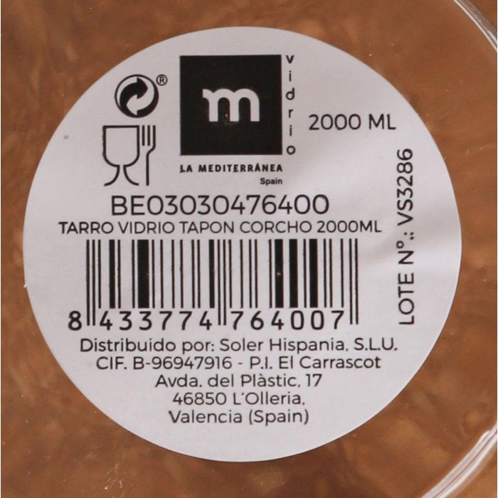 Tarro de vidrio con tapón de corcho 2000 ml - La Mediterranea (6 Unidades) 7 Tarro de vidrio con tapón de corcho 2000 ml - La Mediterranea (6 Unidades) 7