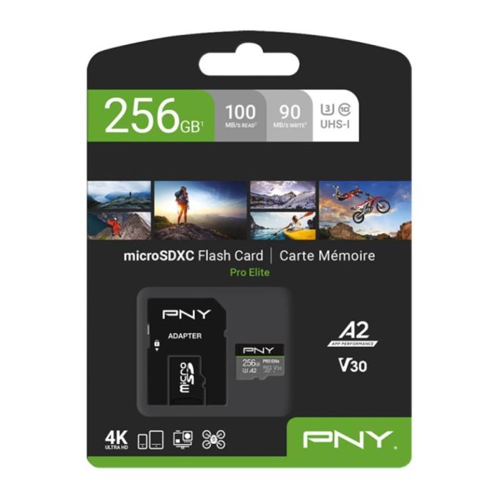 PNY P-SDU256V32100PRO-GE Tarjeta MicroSDXC 256 GB Clase 10 UHS-I U3 V30 100 MB/s Lectura 90 MB/s Escritura 1 PNY P-SDU256V32100PRO-GE Tarjeta MicroSDXC 256 GB Clase 10 UHS-I U3 V30 100 MB/s Lectura 90 MB/s Escritura 1