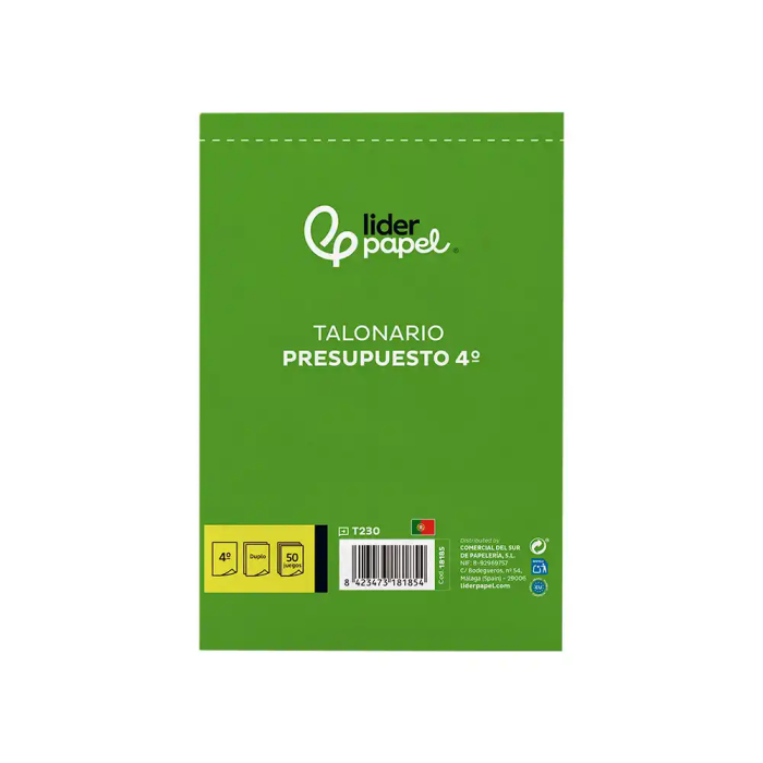 Liderpapel T230 Talonario Presupuesto Cuarto Original y Copia 144 x 210 mm 1
