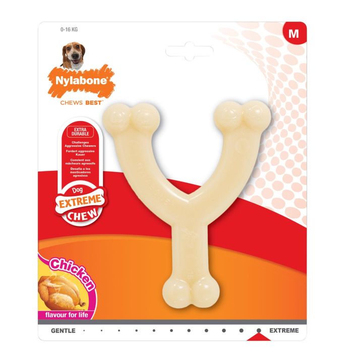 Nylabone Juguete Masticable Extremo para Perros Hueso Wishbone Talla M Nylon Sabor Pollo Duradero Limpia Dientes y Refresca Aliento 2