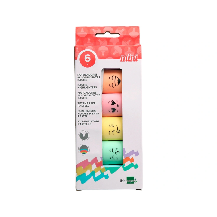 Liderpapel Rotulador Mini Fluorescente Pastel Punta Biselada Estuche 6 Unidades Colores Surtidos Trazo 1-4 mm 1