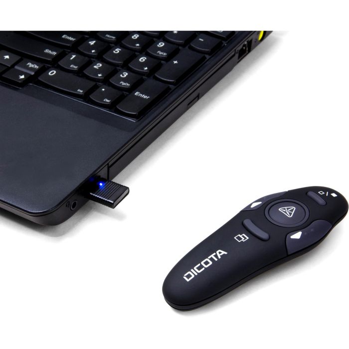 Dicota Pin Point Puntero Láser Inalámbrico para Presentaciones Ergonómico con Rango de 10 Metros y Receptor USB 3