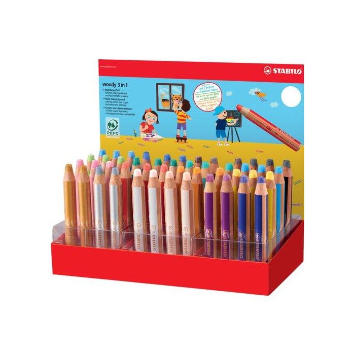 Lapices De Colores Stabilo Woody 3 En 1 Expositor De 48