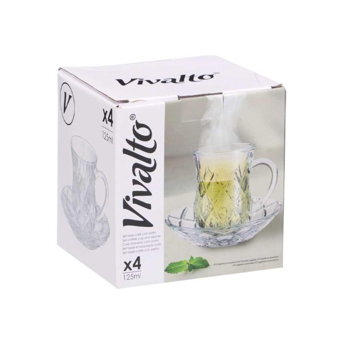 Set 4 Tazas Vidrio Con Plato Rombos 125Ml Vivalto 12x9x12cm (12 Unidades) 1 Set 4 Tazas Vidrio Con Plato Rombos 125Ml Vivalto 12x9x12cm (12 Unidades) 1