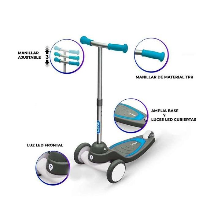 Patinete tres ruedas new scotter mika qplay play azul con luces led.73x55x29.50 cm 1