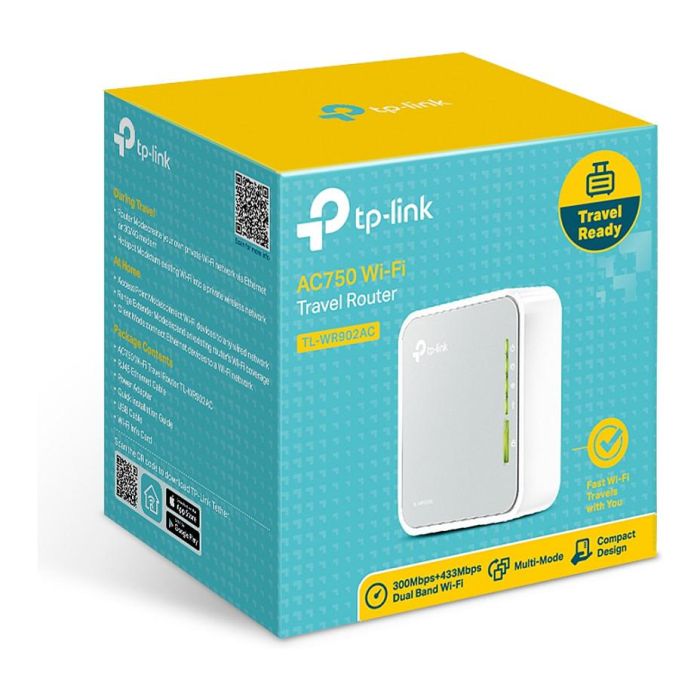 TP-Link TL-WR902AC Router AC750 Dual-Band Wi-Fi 2.4GHz/5GHz, Puerto USB 2.0 para Compartir Archivos y Carga
