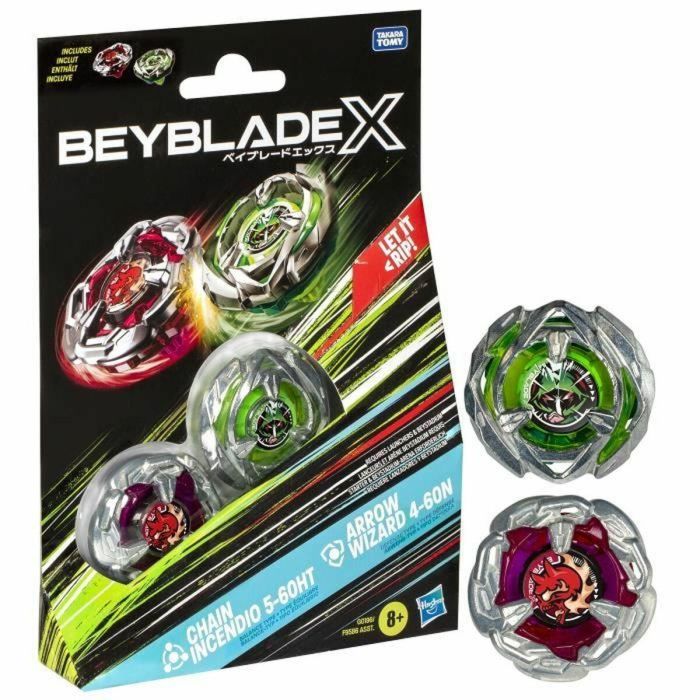 Beyblade X 5-60HT Arrow Wizard 4-60N Juego Chain Incendio, Pack doble tops de batalla, Sistema de Aceleración X, +8 años 0 Beyblade X 5-60HT Arrow Wizard 4-60N Juego Chain Incendio, Pack doble tops de batalla, Sistema de Aceleración X, +8 años 0