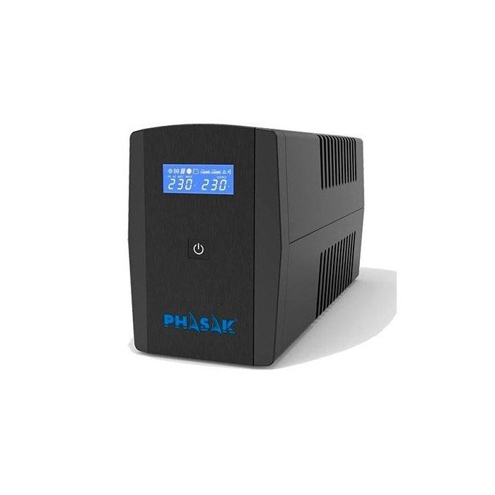 PHASAK SAI 1260VA Sirius Interactivo con AVR, toma protegida y pantalla LCD