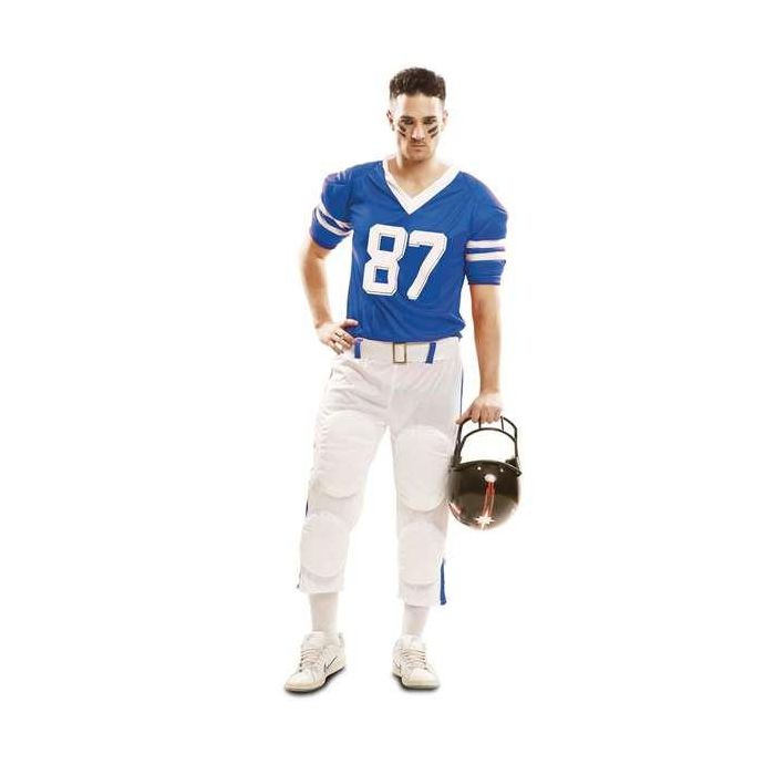 Disfraz jugador rugby azul camiseta, cinturón y pantalón talla XXL