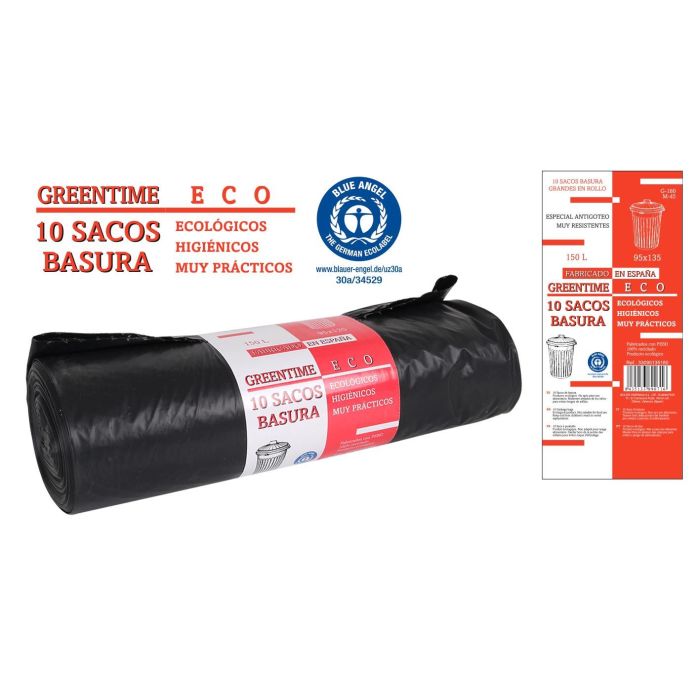 10 Sacos de Basura Greentime Eco 95x135 cm, 150L (15 Unidades)
