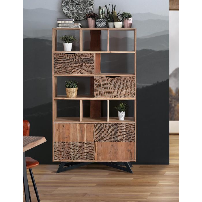 Giner y Colomer Estantería Madera de Acacia y Metal Natural 2 Cajones 2 Puertas 7