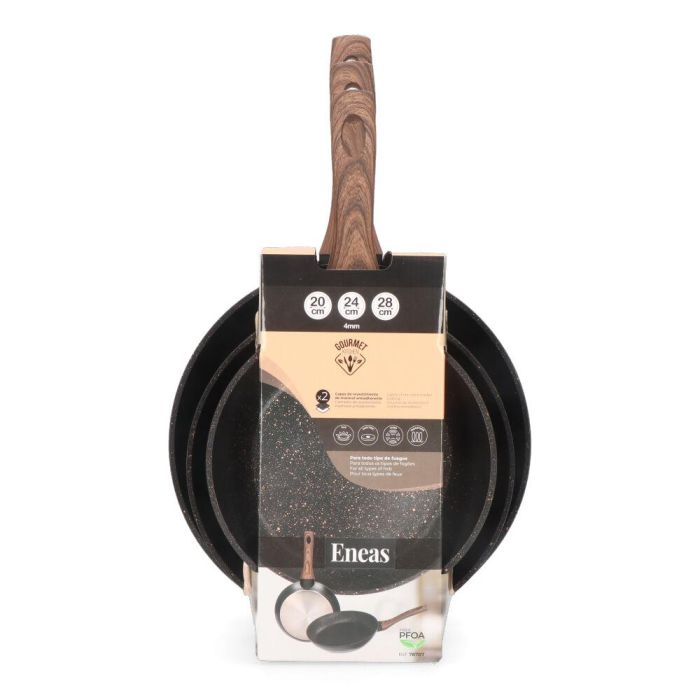 Gourmet Kitchen Set 3 sartenes antiadherentes serie Eneas Ø20/Ø24/Ø28 cm, aptas inducción, vitrocerámica, gas y eléctrica 3 Gourmet Kitchen Set 3 sartenes antiadherentes serie Eneas Ø20/Ø24/Ø28 cm, aptas inducción, vitrocerámica, gas y eléctrica 3