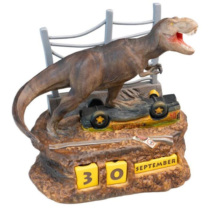 ERIK Calendario Perpetuo 3D Jurassic Park 12,1x12,1x23cm Resina Pintado a Mano Decoración Regalo Alta Calidad