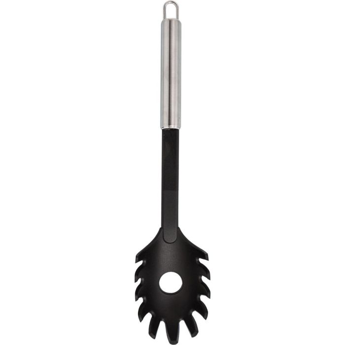 Quid Cucharón de Plástico con Mango de Acero Inoxidable Utensilio de Cocina Habitat Negro Mate 35x7x5 cm Apto Lavavajillas