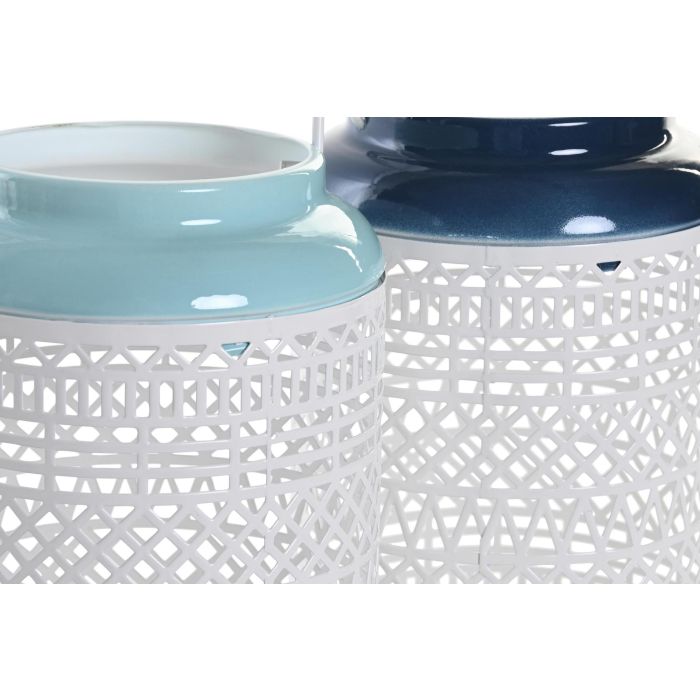 Portavela Mediterraneo DKD Home Decor Azul Celeste Azul Marino 15 x 24.5 x 15 cm (2 Unidades) 1
