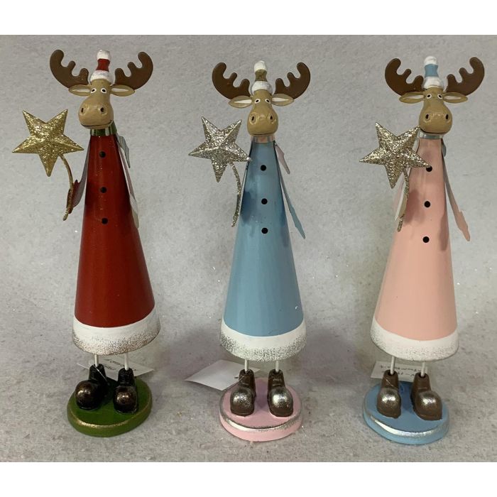 DKD Home Decor Figura Navidad Fantasía Reno Metal Rojo, Azul, Rosa 7x24x5 cm (6 Unidades Surtidas)
