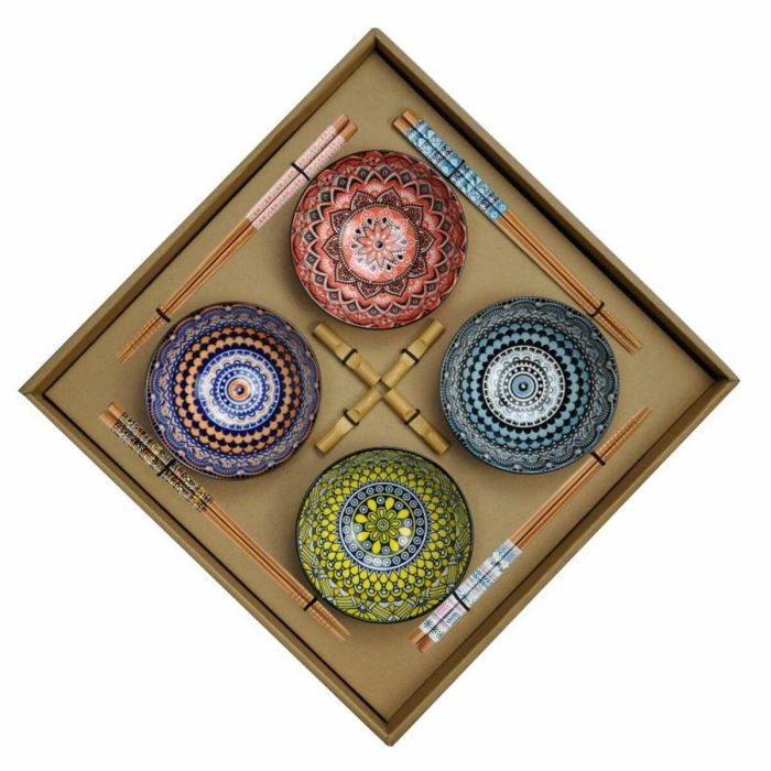 DKD Home Decor Set Sushi Oriental 12 Piezas Bambú y Gres Diseño Mandala Multicolor 34x34x6.5 cm Apto Microondas y Lavavajillas DKD Home Decor Set Sushi Oriental 12 Piezas Bambú y Gres Diseño Mandala Multicolor 34x34x6.5 cm Apto Microondas y Lavavajillas