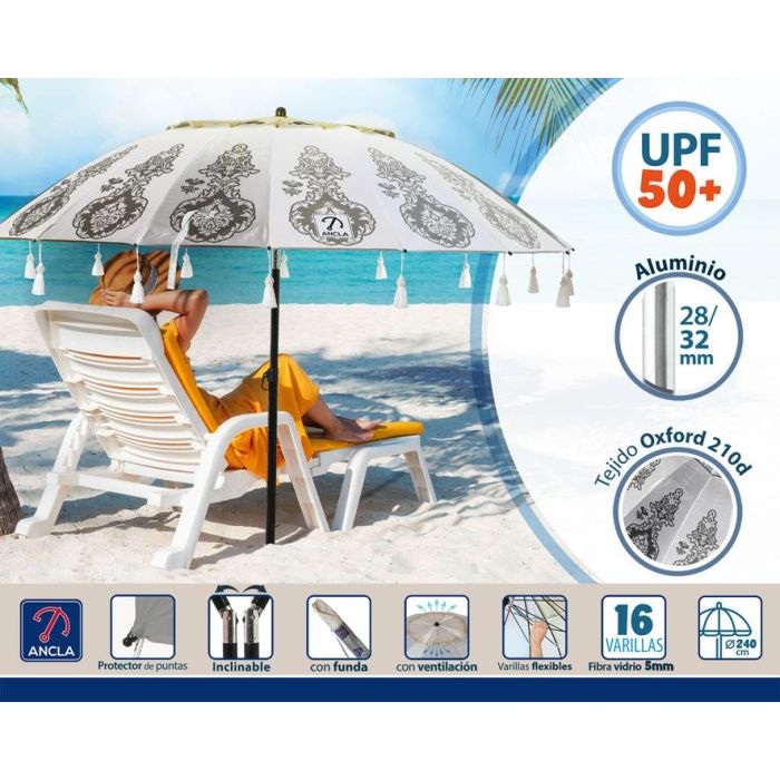Atosa Sombrilla De Playa De Aluminio Modelo Con Upf 50+ Gris Claro 240 cm 28-32 mm Blanco 2