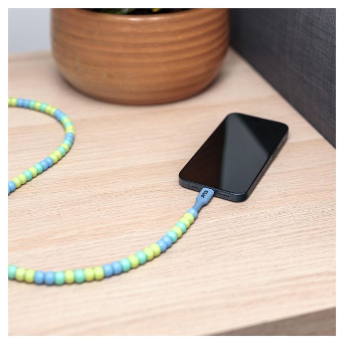 Club3D Lifestyle Perlen-Kabel USB-C a USB-C PD 60W 480 Mbps 2 m Cable Azul y Verde para Datos y Carga Rápida 3