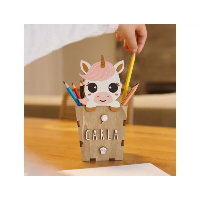 Wondee Cubilete Portalapices Personalizable Unicornio Madera Infantil 10x19cm 1