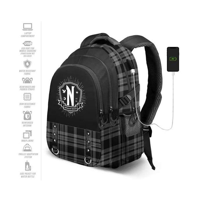 Karactermania Miércoles Run. Plus FAN Chain Mochila, Negro, Ripstop, 3 Compartimentos, USB, 44x34x21 cm 9