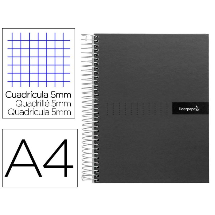 Cuaderno Espiral Liderpapel A4 Micro Crafty Tapa Forrada 120H 90 gr Cuadro 5 mm 5 Bandas 4 Colores Color Negro