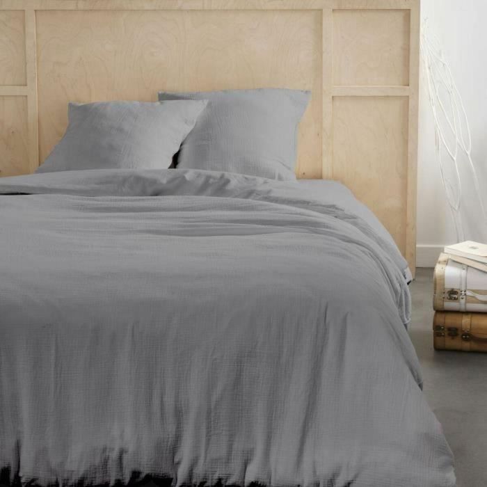 Today 123326 Juego de Cama 2 Personas Gasa de Algodón y Algodón, Funda Nórdica 220x240 cm + 2 Fundas Almohada 63x63 cm, Acero, Tacto Suave