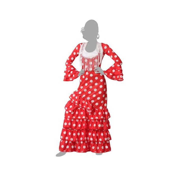 Disfraz Flamenca Sevillana Rojo para Mujer Adulto, Vestido con Flecos y Cola en Cascada, Talla XS-S 4