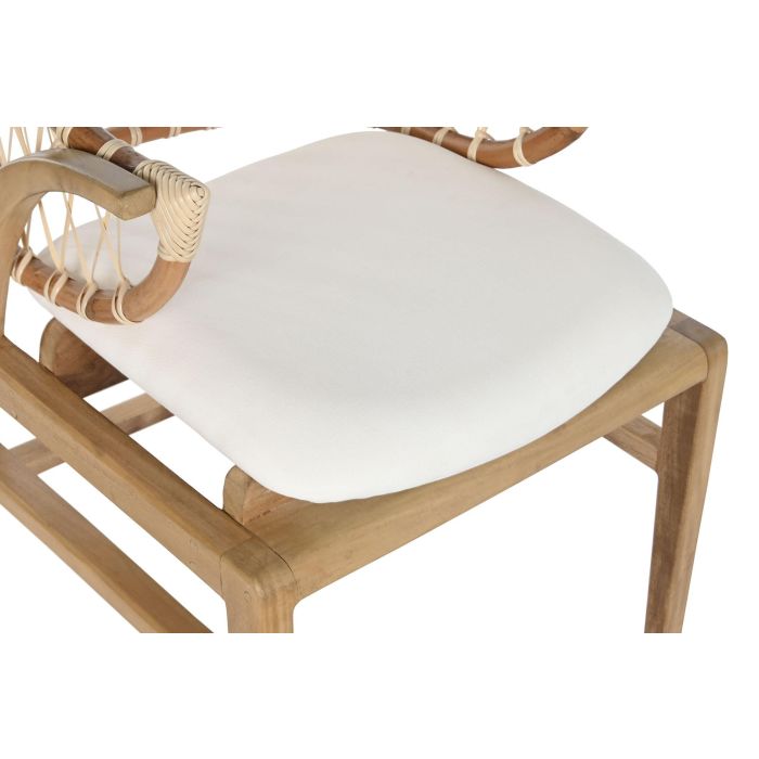 DKD Home Decor Silla Balines Ratan y Caoba con Cojín, Hecha a Mano, Natural Blanco, Alto 79cm Ancho 57cm Profundo 65cm 1