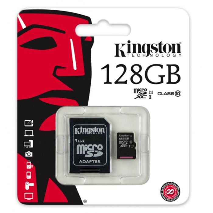 Tarjeta de Memoria Micro SD con Adaptador Kingston SDC10G2/128GBSP 128 GB