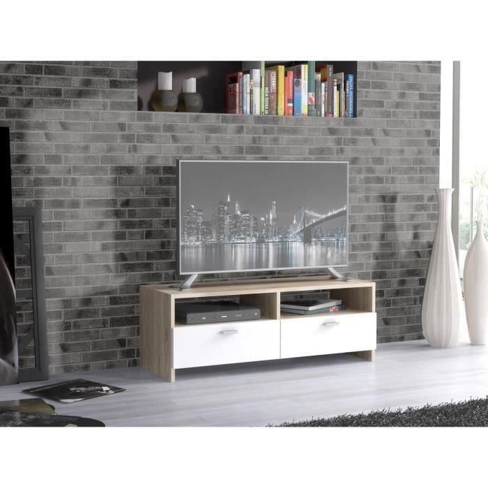 FINLANDEK Base para televisor HELPPO contemporánea blanca mate con efecto roble - An. 95 cm 1 FINLANDEK Base para televisor HELPPO contemporánea blanca mate con efecto roble - An. 95 cm 1