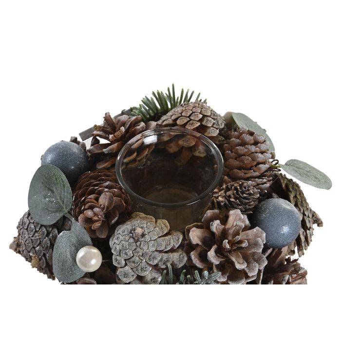 DKD Home Decor Portavelas Navidad Fantasia Natural Blanco Piña Cristal 19 x 19 x 9 cm (2 Unidades) 1