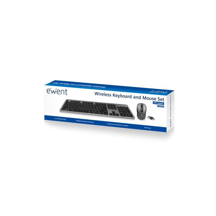 Ewent Kit Teclado + Mouse Inalámbrico EW3272, Teclado Silencioso de Perfil Bajo, Mouse 1600 DPI, Receptor USB-C/USB-A 3 Ewent Kit Teclado + Mouse Inalámbrico EW3272, Teclado Silencioso de Perfil Bajo, Mouse 1600 DPI, Receptor USB-C/USB-A 3