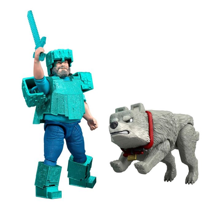 Pack 2 Figuras Steve Y Wolf Minecraft Movie Jfr71 Mattel 1