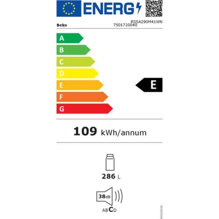 Frigorífico BEKO RSSA290M41WN Blanco 286 L 1