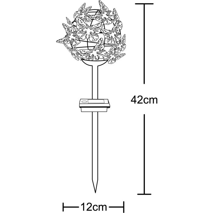 Galix Decoración de mariposa con energía solar G2623 - Metal, Altura 42 cm, 24 Micro LED, Blanco cálido, 3 Lúmenes