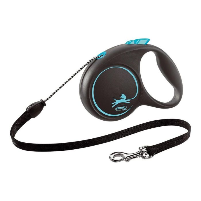 Flexi Correa Retráctil para Perros Black Design Cordón Talla M 5 Metros Azul con Carcasa Negra, Llamativo Contraste de Colores