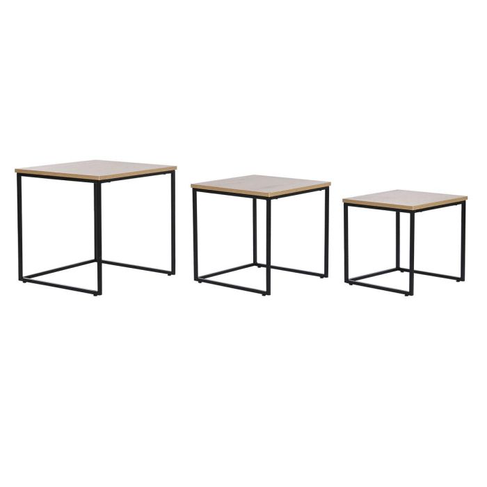 Mesita Auxiliar Urban DKD Home Decor Natural Negro 45 x 45 x 45 cm Set de 3