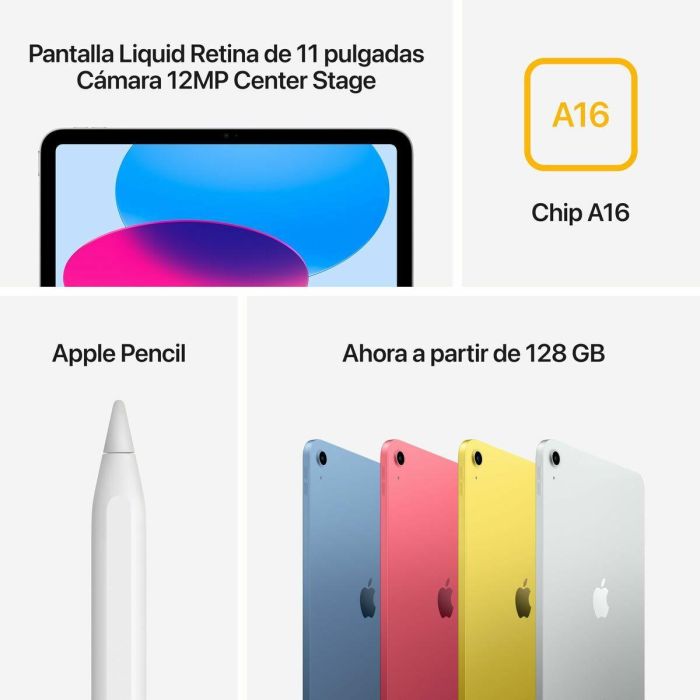 Apple iPad Air A16 128GB WiFi - Tablet 11" IPS, 5G, Lector de Huellas, Compatible con Apple Pencil, Color Plata 4
