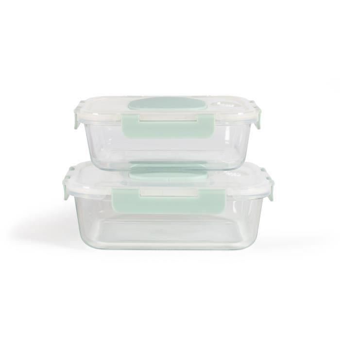 Livoo MEN404V Juego de 2 Recipientes para Vacío de Vidrio Borosilicato, Tapa de Plástico, 1.04L y 1.5L, Encajables