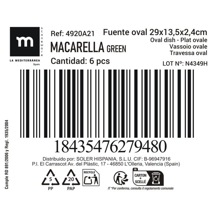 Fuente Oval Macarella Green 29x13.5x2.4 cm - Inde (24 Unidades) 1 Fuente Oval Macarella Green 29x13.5x2.4 cm - Inde (24 Unidades) 1