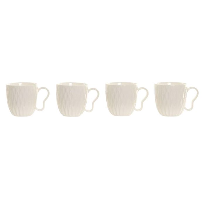 DKD Home Decor Mug Pengjia 25 Blanco Marron Oscuro Porcelana Bambu Set de 4 Piezas 350ml Apto Microondas Lavavajillas 13x13x32 cm 3