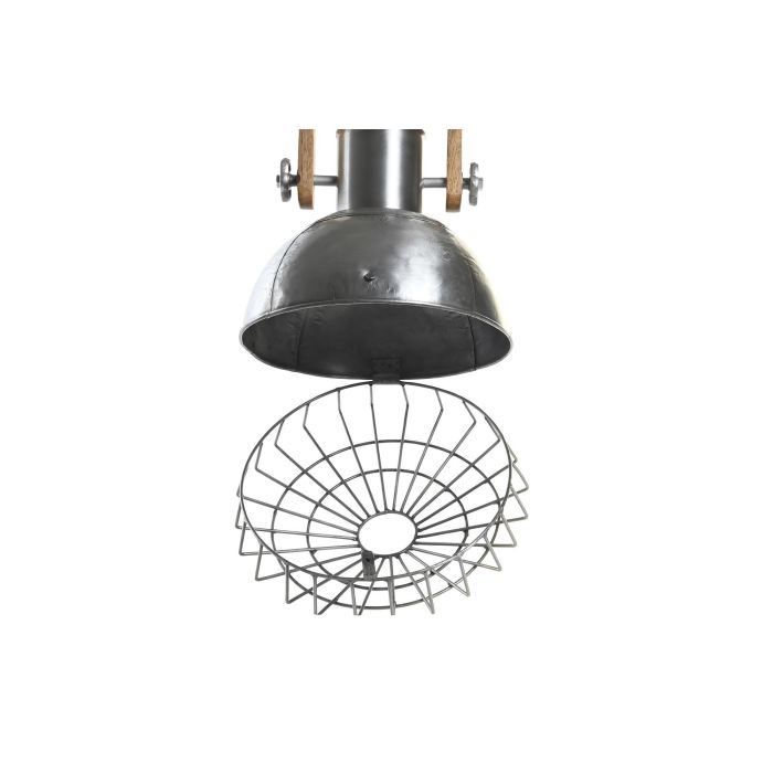 DKD Home Decor Lámpara de Techo Loft Estilo Industrial de Hierro y Madera de Mango, Plateado y Marrón, Bombilla E27 50W, 44 cm de Alto 2
