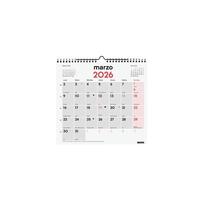 Finocam Calendario De Pared Para Escribir M-265x245 mm Neutro 2026 Planificar